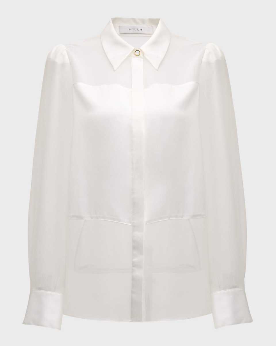 Andy Sheer-Panel Button-Down Satin Blouse